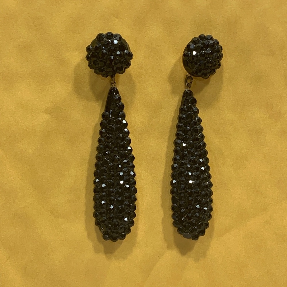 Rare Pave’ Black Crystal Teardrop Earrings